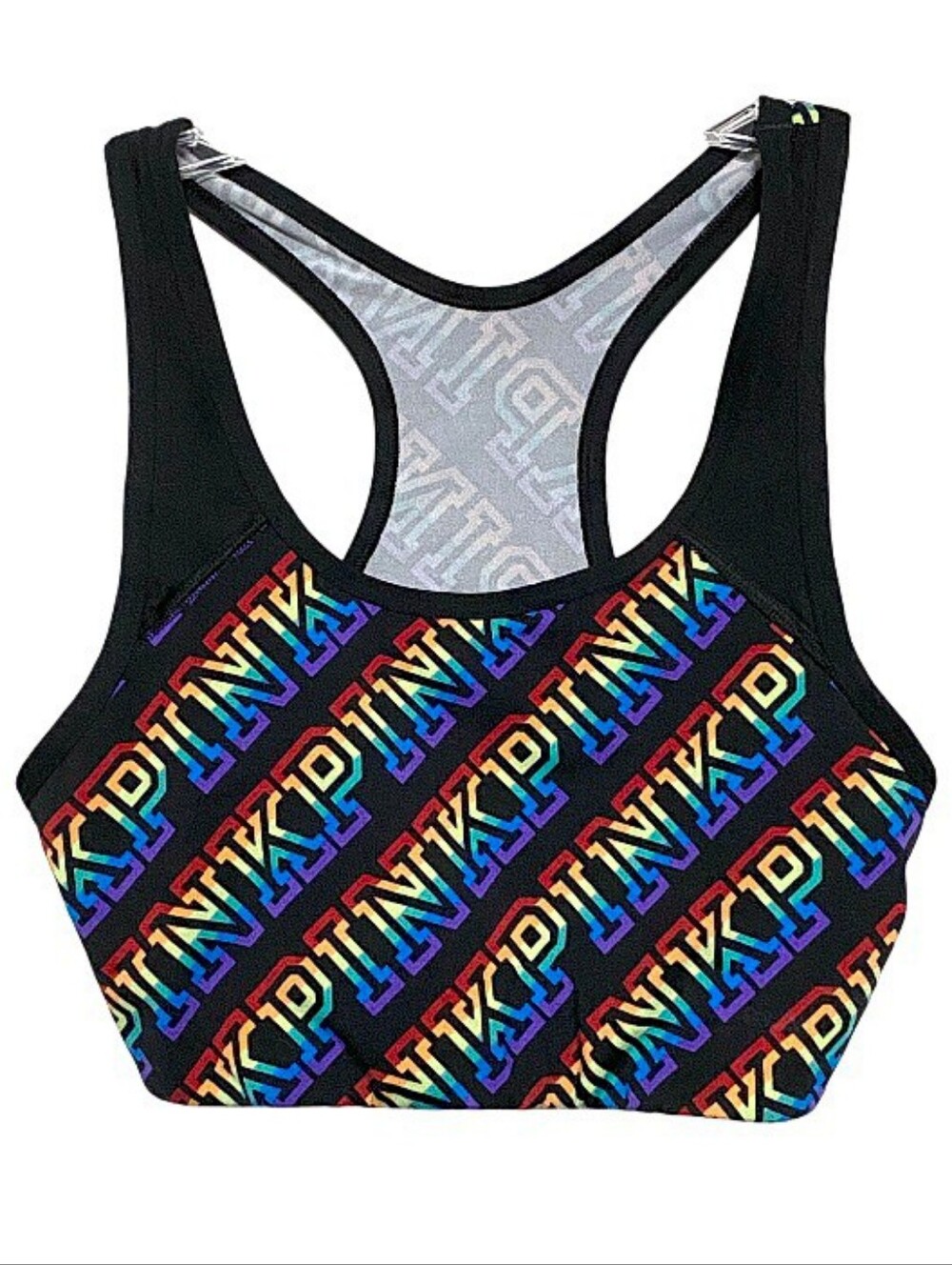 PINK Victoria's Secret Black/Rainbow Racerback Sports Bra